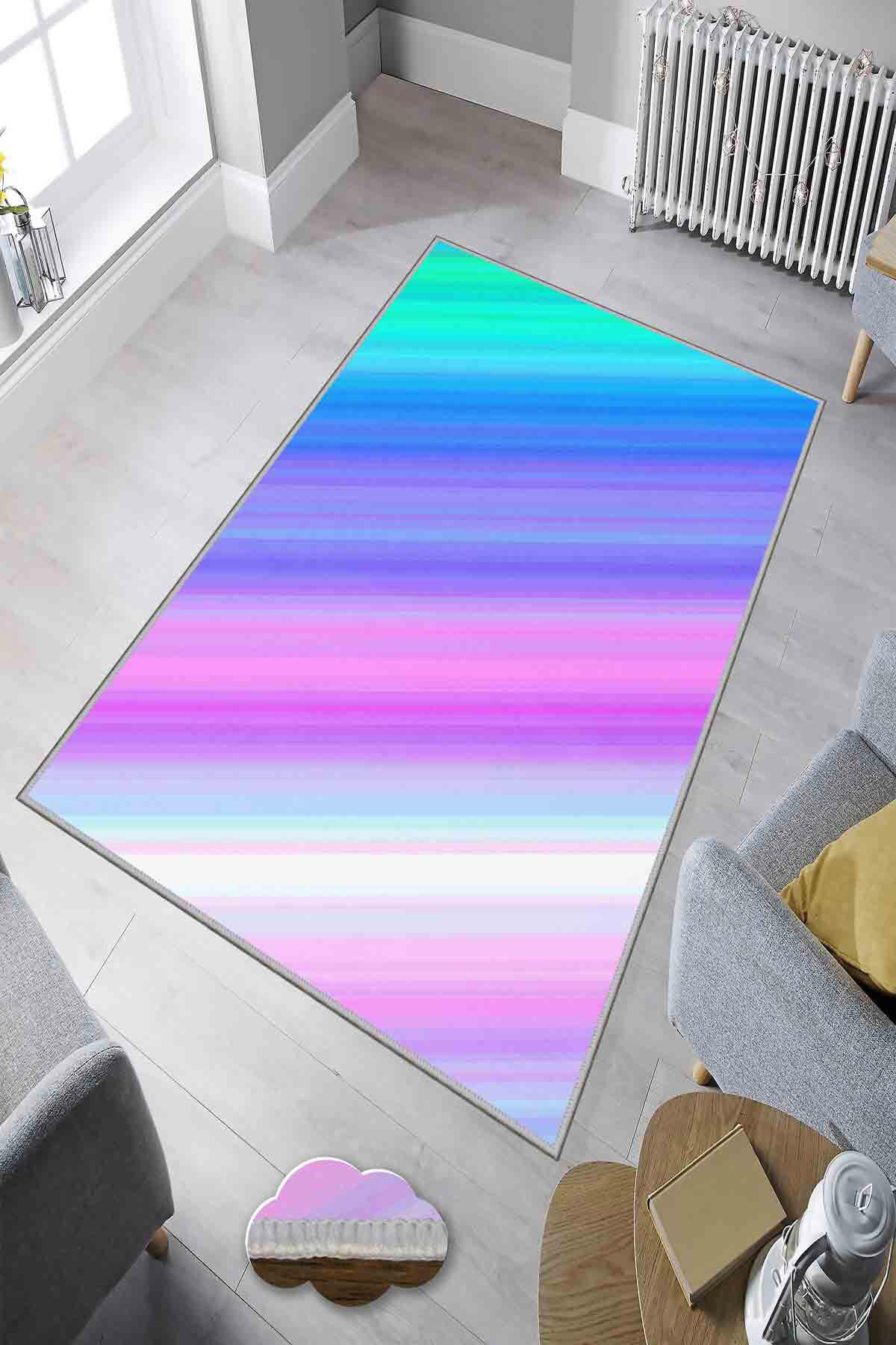 Homefesto Krem 5 mm Polyester Leke Tutmaz Yıkanabilir İnce Kaymaz Taban Dikdörtgen Makine Dokuma Salon Halısı 200x300 cm
