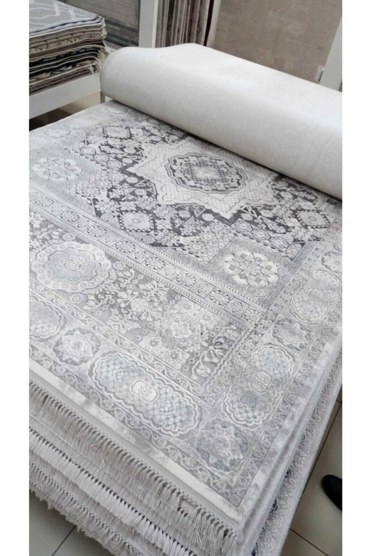 Merinos Rodin 31920 Gri 11 mm Akrilik Antibakteriyel Yıkanabilir İnce Kaymaz Dikdörtgen Makine Dokuma Salon Halısı 160x230 cm