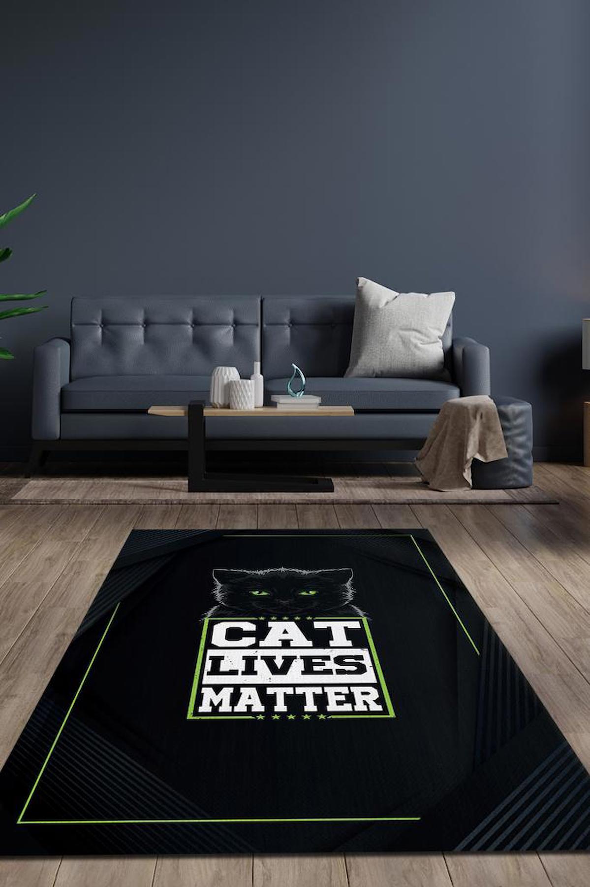 Homshtag Kediler Önemlidir Çok Renkli 4 mm Pamuk Antistatik Yıkanabilir İnce Kaymaz Dikdörtgen Makine Dokuma Salon Halısı 80x200 cm