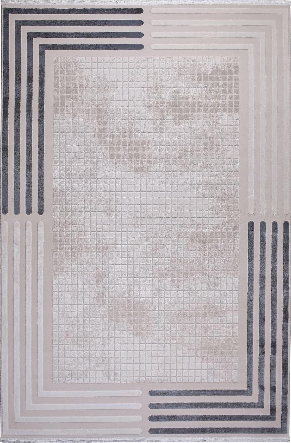 Kreasyon Halı Elkenz 7561 Krem 12 mm Akrilik Yıkanabilir Kalın Pamuk Taban Dikdörtgen Makine Dokuma Salon Halısı 150x233 cm