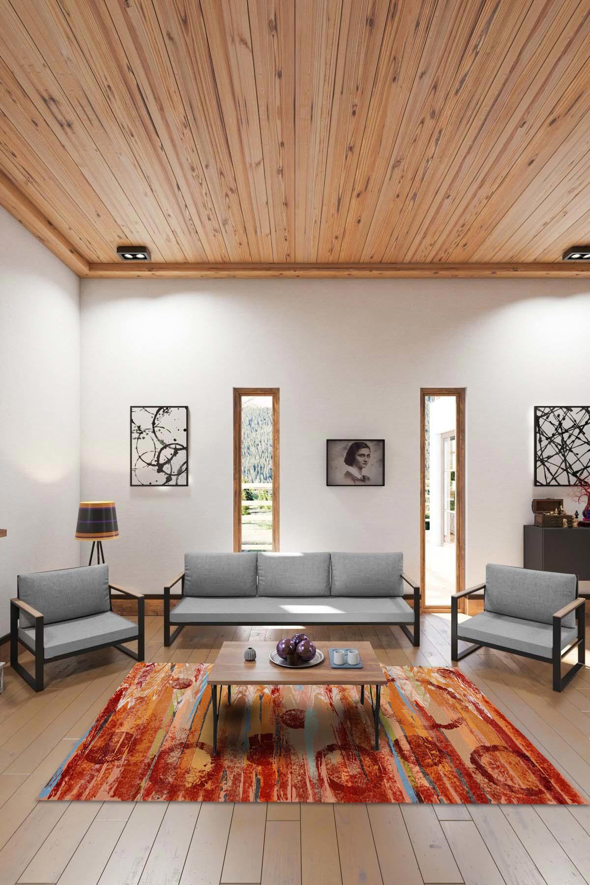 Aida Home Takvor Çok Renkli 0.5 mm Pamuk Antibakteriyel Yıkanabilir İnce Kaymaz Pamuk Taban Dikdörtgen Makine Dokuma Salon Halısı 80x150 cm