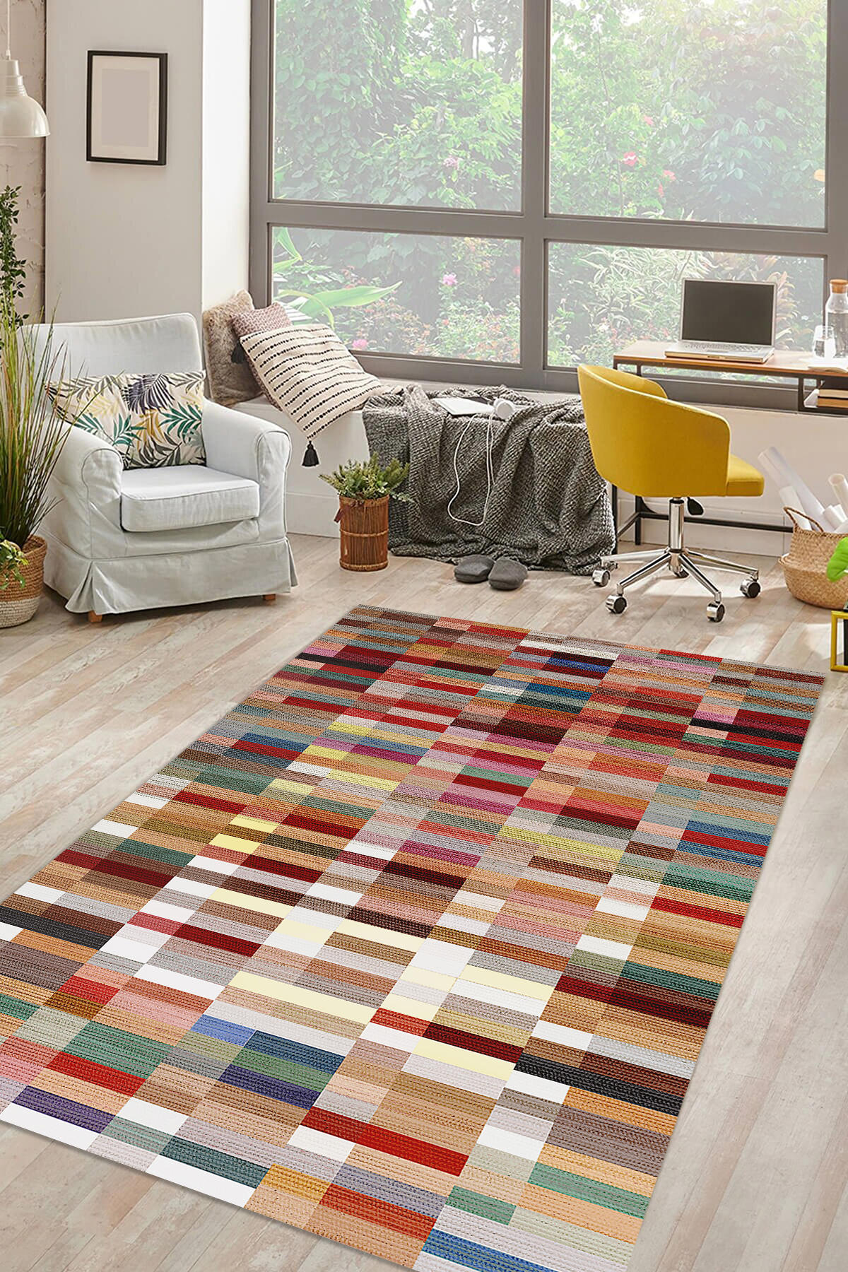 Latte Dizayn Lucas Krem 0.5 mm Pamuk Antibakteriyel Yıkanabilir İnce Kaymaz Pamuk Taban Dikdörtgen Makine Dokuma Salon Halısı 120x550 cm