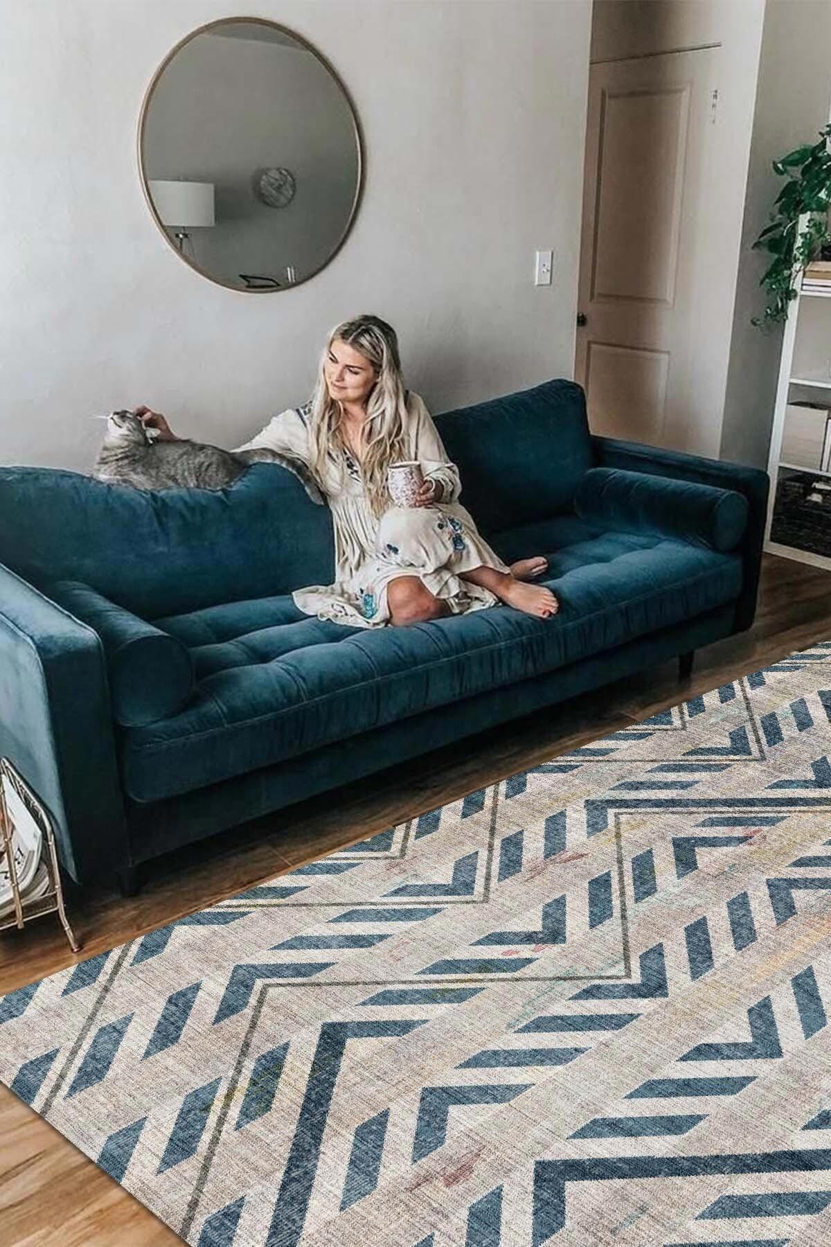Latte Dizayn Anya Krem 0.5 mm Pamuk Yıkanabilir İnce Kaymaz Jüt Taban Dikdörtgen Makine Dokuma Salon Halısı 100x150 cm
