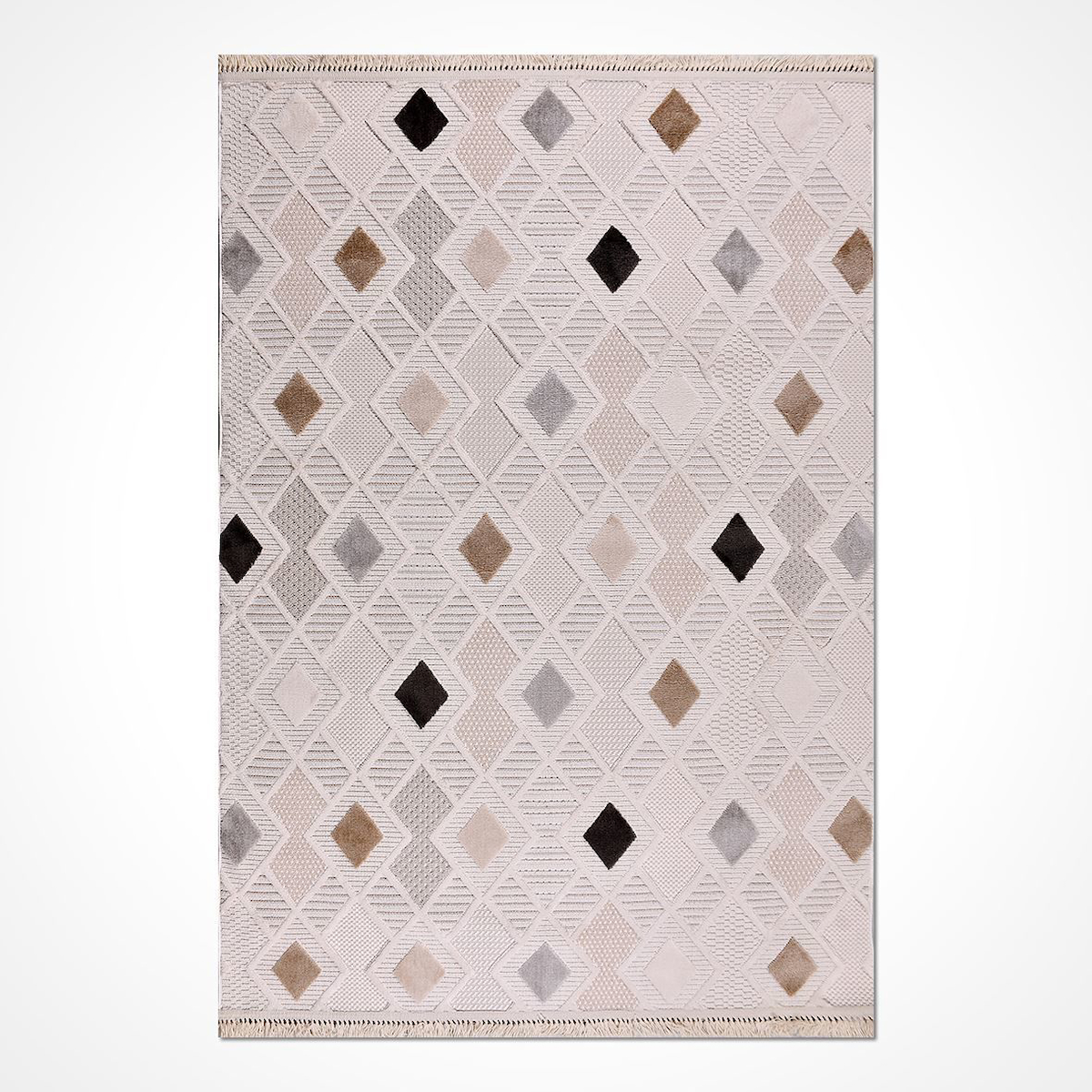 Crea Halı İzgi IM06K Krem 4 mm Polyester Toz Tutmaz Yıkanabilir İnce Geometrik Dikdörtgen Makine Dokuma Salon Halısı 150x230 cm