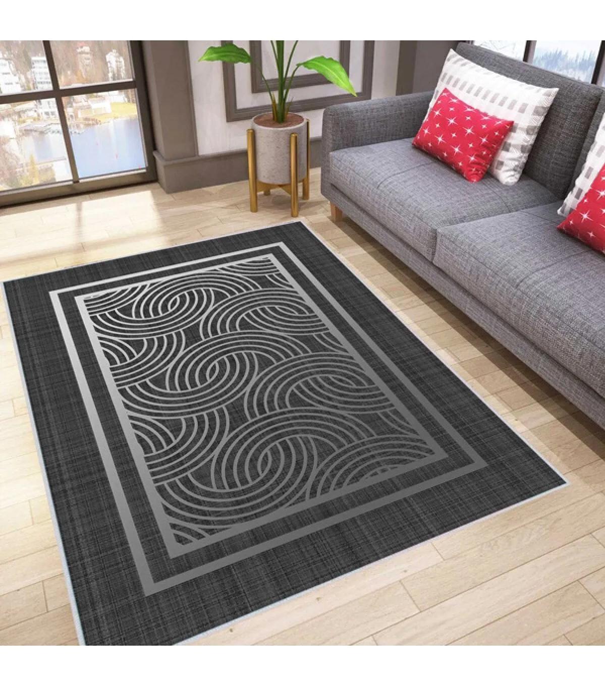 Rovigo Home RVG0015-SD838 Gri 8 mm Polyester Yıkanabilir Orta Kaymaz Dot Taban Dikdörtgen Makine Dokuma Salon Halısı 200x300 cm