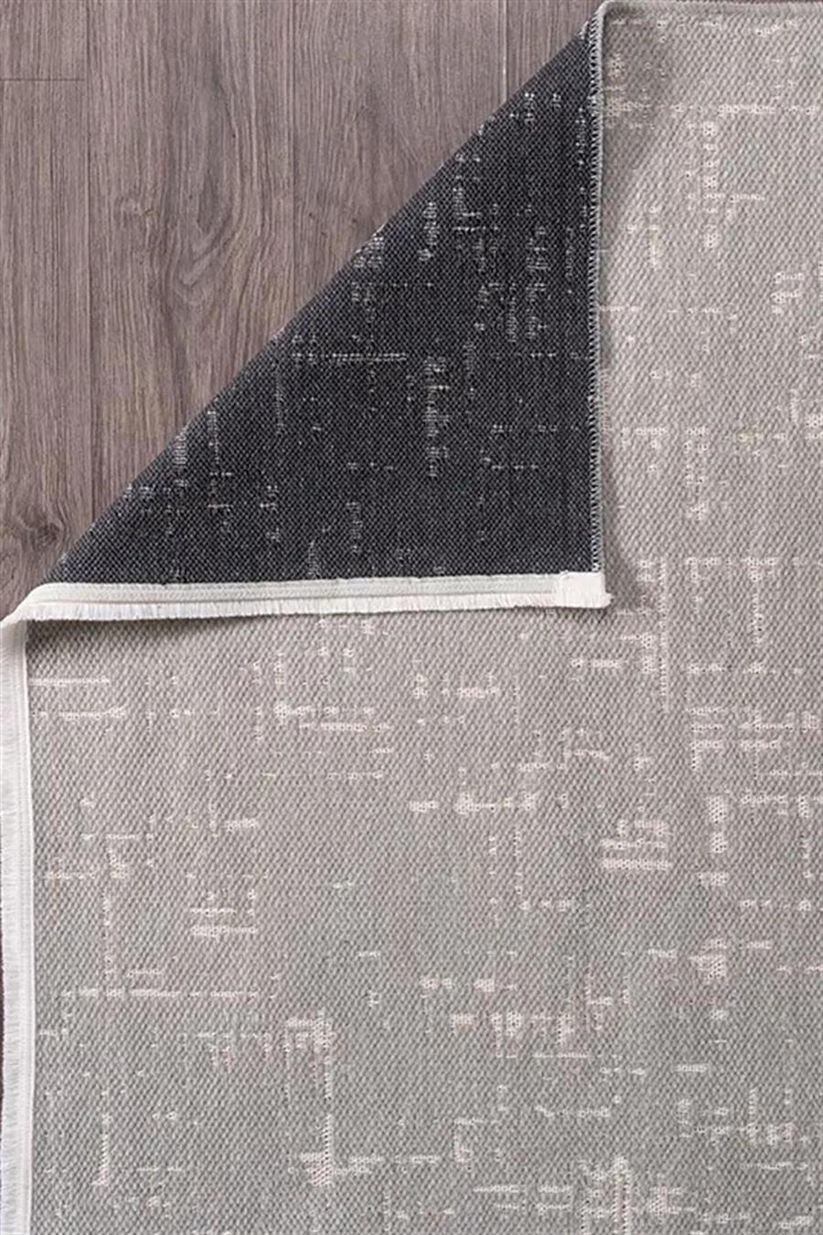 Kreasyon Halı Aqua AU002 Gri 4 mm Polyester Yıkanabilir İnce Kaymaz Örme Taban Dikdörtgen Makine Dokuma Salon Halısı 120x180 cm