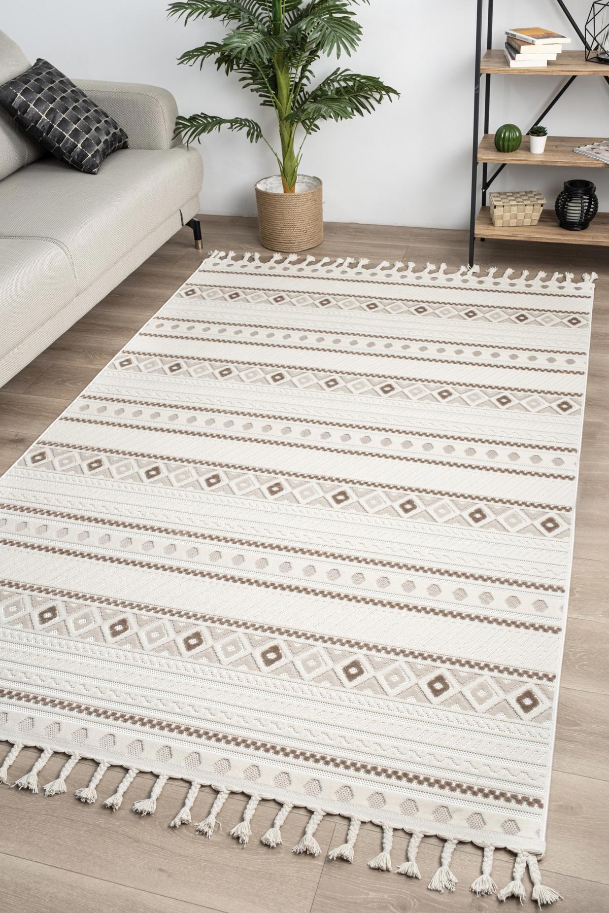 Valery Home 8088A Çok Renkli 12 mm Polipropilen Antialerjenik Yıkanabilir İnce Kaymaz Dikdörtgen Makine Dokuma Salon Halısı 80x150 cm