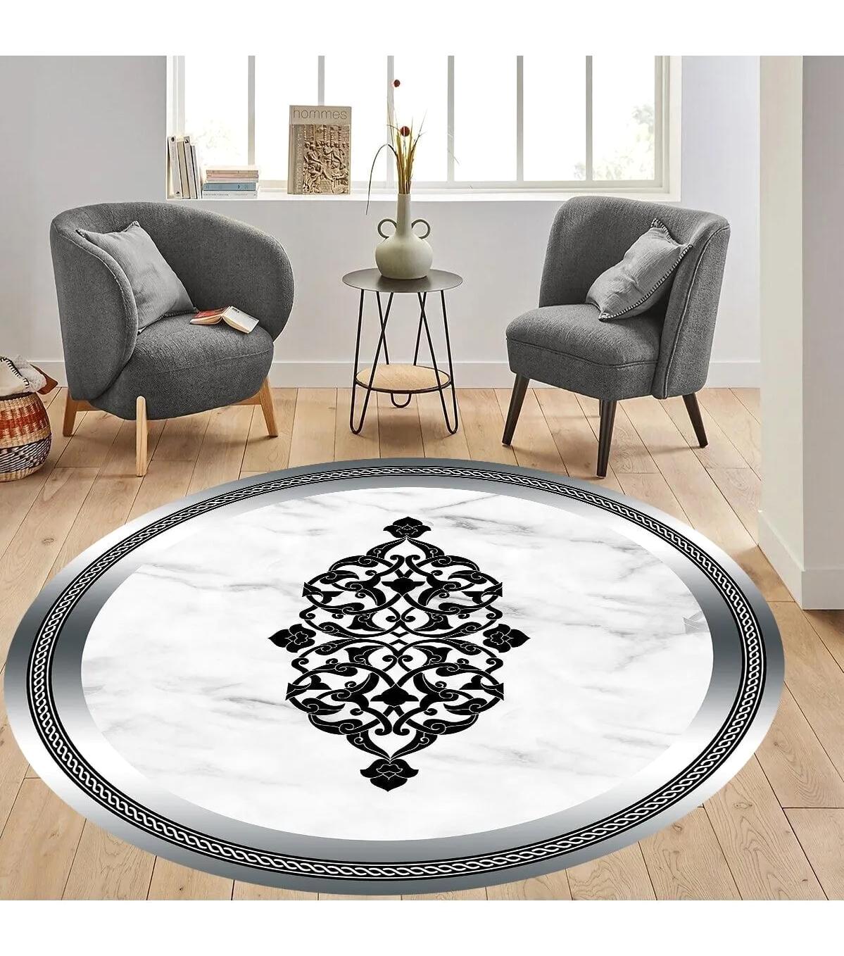 Rovigo Home RVG7317-SD770 Gri 8 mm Polyester Antibakteriyel-Leke Tutmaz-Toz Tutmaz Yıkanabilir İnce Kaymaz Dot Taban Yuvarlak Makine Dokuma Salon Halısı 80x120 cm