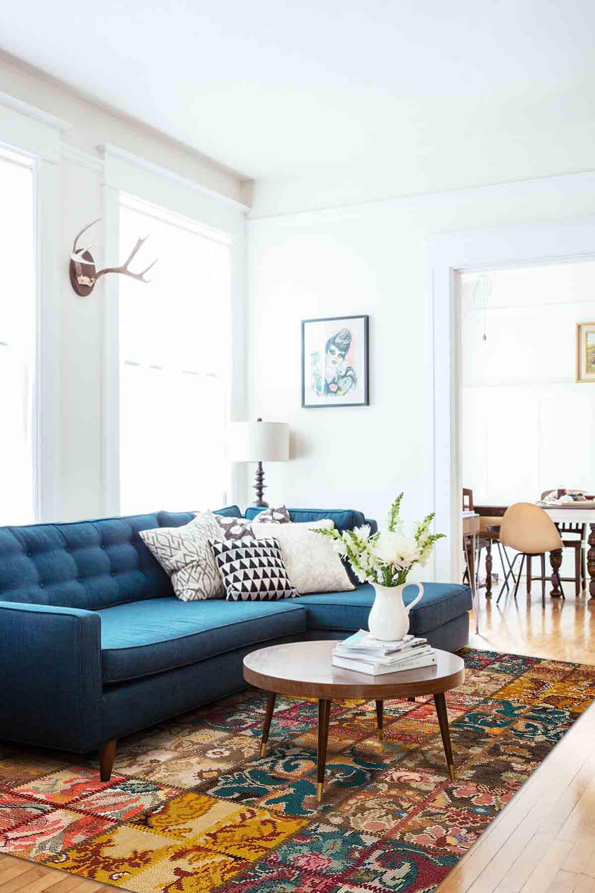 Latte Dizayn Tamara Çok Renkli 0.5 mm Pamuk Antibakteriyel Yıkanabilir İnce Kaymaz Pamuk Taban Dikdörtgen Makine Dokuma Salon Halısı 80x150 cm