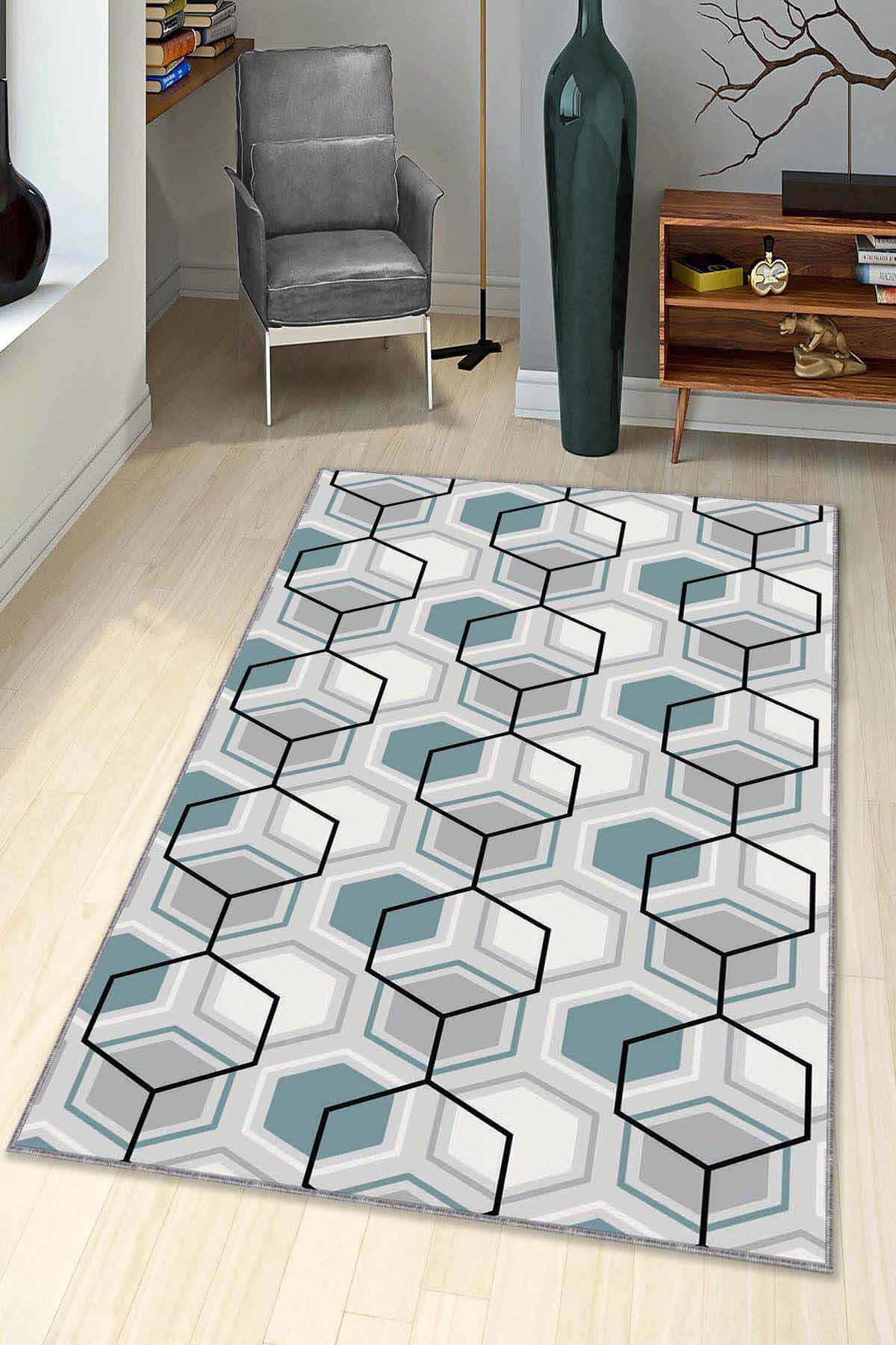 Viva Home BE09 Çok Renkli 7 mm Mikropolyester Koku Yapmaz-Leke Tutmaz-Toz Tutmaz Yıkanabilir İnce Kaymaz Dot Taban Dikdörtgen Makine Dokuma Antre-Oturma Odası-Salon-Yatak Odası Halısı 120x300 cm