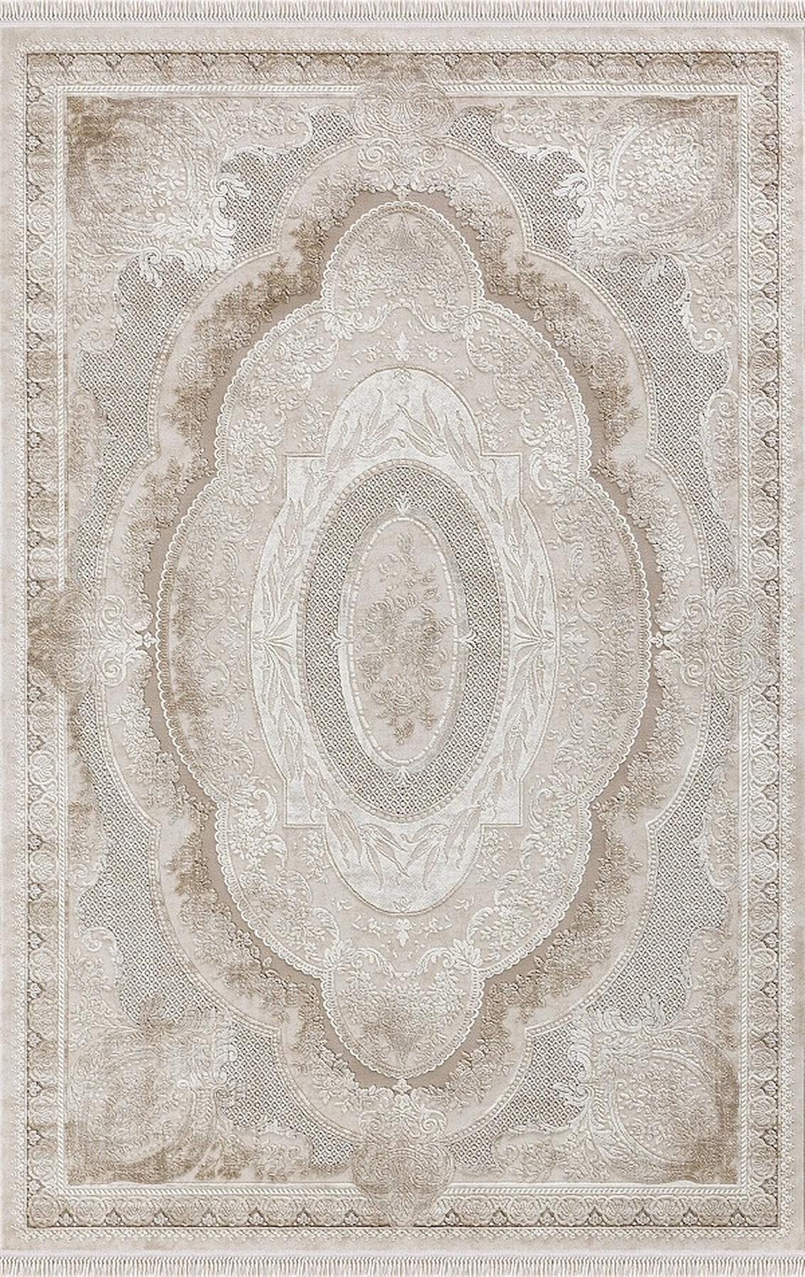 Merinos Rodin 19774 Kahverengi - Krem 11 mm Akrilik Toz Tutmaz Yıkanabilir Kalın Kaymaz Dikdörtgen Makine Dokuma Salon Halısı 100x300 cm
