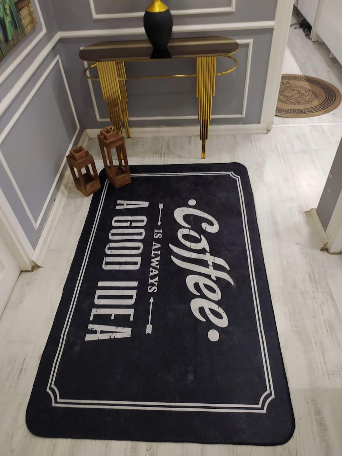 Doruklar Home Collection Beyaz - Siyah 0.8 mm Polyester Yıkanabilir Kaymaz Taban Dikdörtgen Makine Dokuma Halı 80x150 cm