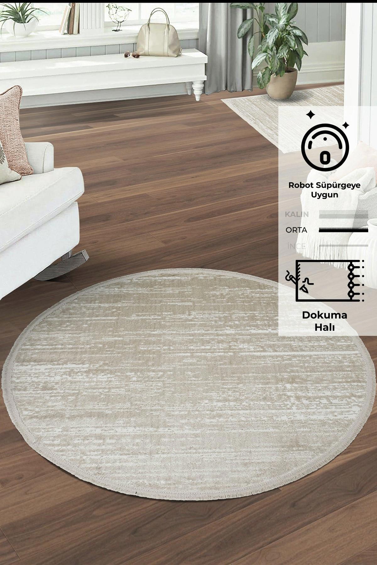 Konfor Halı Jasmine 1452 Krem 7 mm Polyester Yıkanabilir Yuvarlak Makine Dokuma Halı 120x200 cm