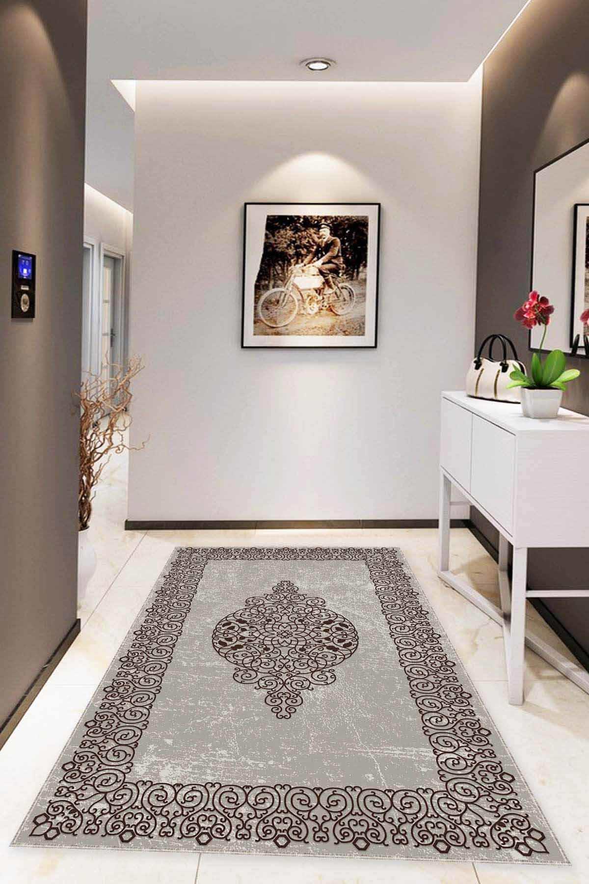 Viva Home MK44 Bej 7 mm Mikropolyester Leke Tutmaz Yıkanabilir İnce Kaymaz Dot Taban Dikdörtgen Makine Dokuma Salon Halısı 160x230 cm