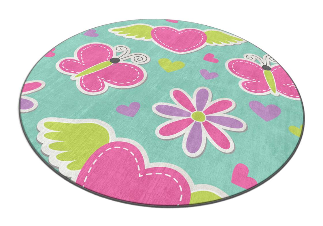 Homefesto Krem 5 mm Polyester Leke Tutmaz Yıkanabilir İnce Kaymaz Taban Çiçek Desenli Yuvarlak Makine Dokuma Çocuk Odası Halısı 100x200 cm
