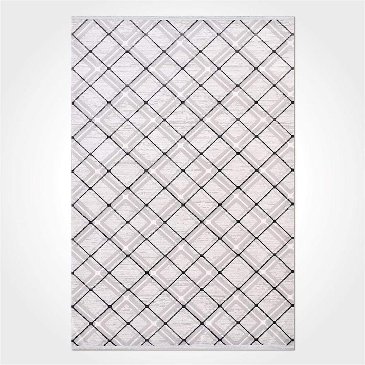 Crea Halı Argilla 15528K Gri 10 mm Akrilik Toz Tutmaz Yıkanabilir Orta Geometrik Dikdörtgen Makine Dokuma Salon Halısı 160x235 cm