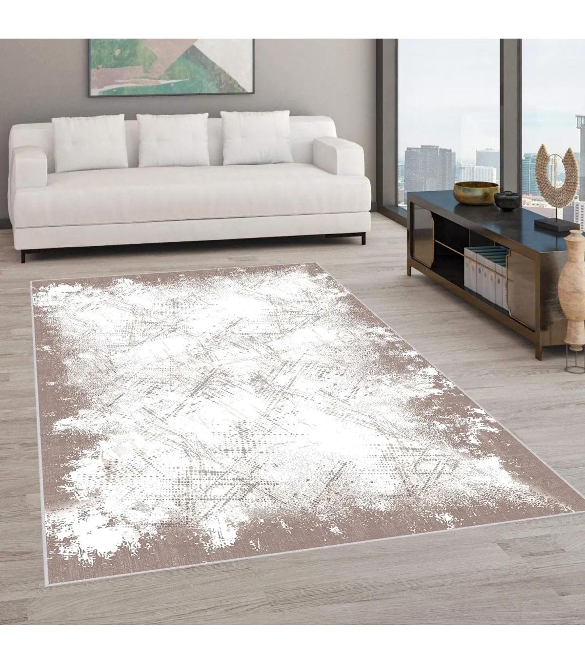 Rovigo Home RVG1918 Krem 8 mm Polyester Antibakteriyel-Leke Tutmaz-Toz Tutmaz Yıkanabilir İnce Kaymaz Dot Taban Dikdörtgen Makine Dokuma Salon Halısı 80x300 cm