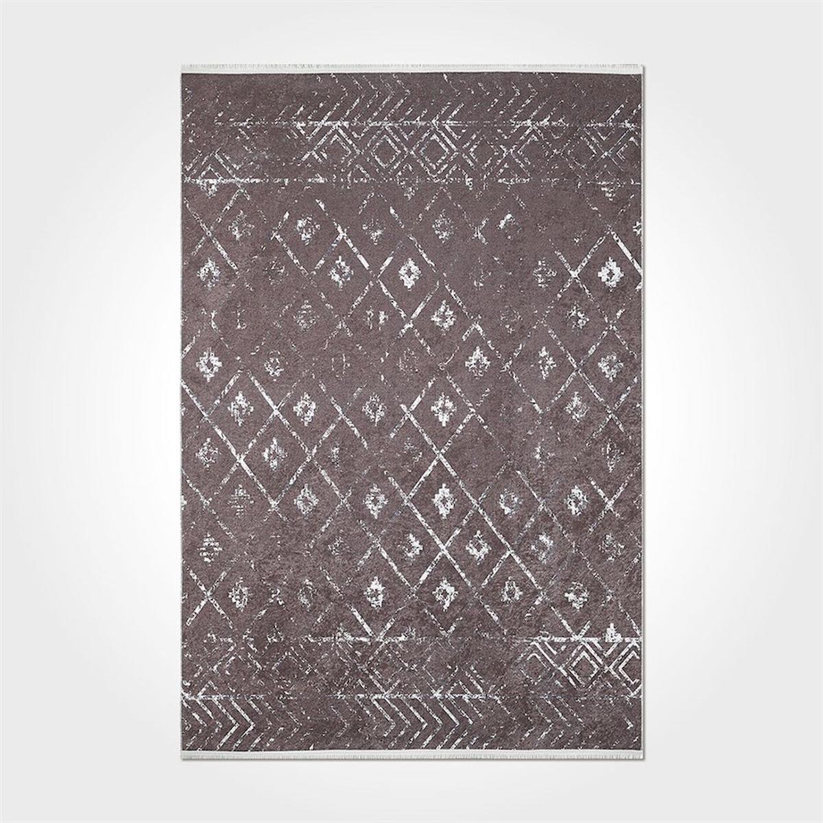 Crea Halı 2440PC Kahverengi Pamuk-Polyester Yıkanabilir İnce Kaymaz Pamuk Taban Dikdörtgen Makine Dokuma Salon Halısı 120x180 cm