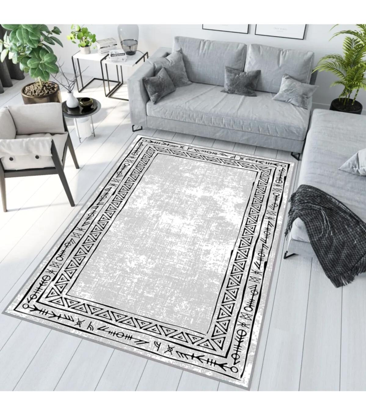 Rovigo Home RVG1000 Gri 8 mm Polyester Leke Tutmaz-Toz Tutmaz Yıkanabilir İnce Kaymaz Dot Taban Dikdörtgen Makine Dokuma Salon Halısı 80x400 cm