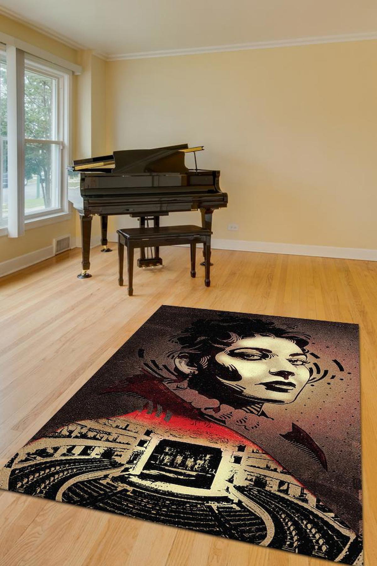 Homshtag Maria Callas Çok Renkli 4 mm Polyester Antistatik Yıkanabilir İnce Kaymaz Dikdörtgen Makine Dokuma Hobi Odası Halısı 80x180 cm