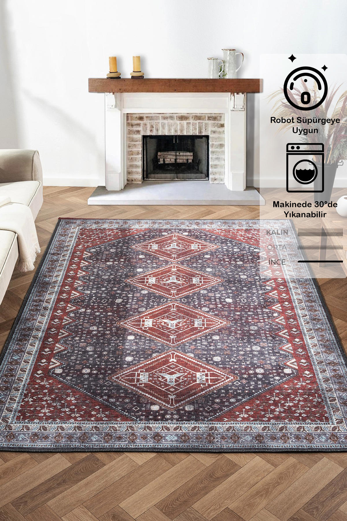 Konfor Halı Antico 2355 Krem 5 mm Polyester Yıkanabilir Dikdörtgen Makine Dokuma Halı 100x200 cm
