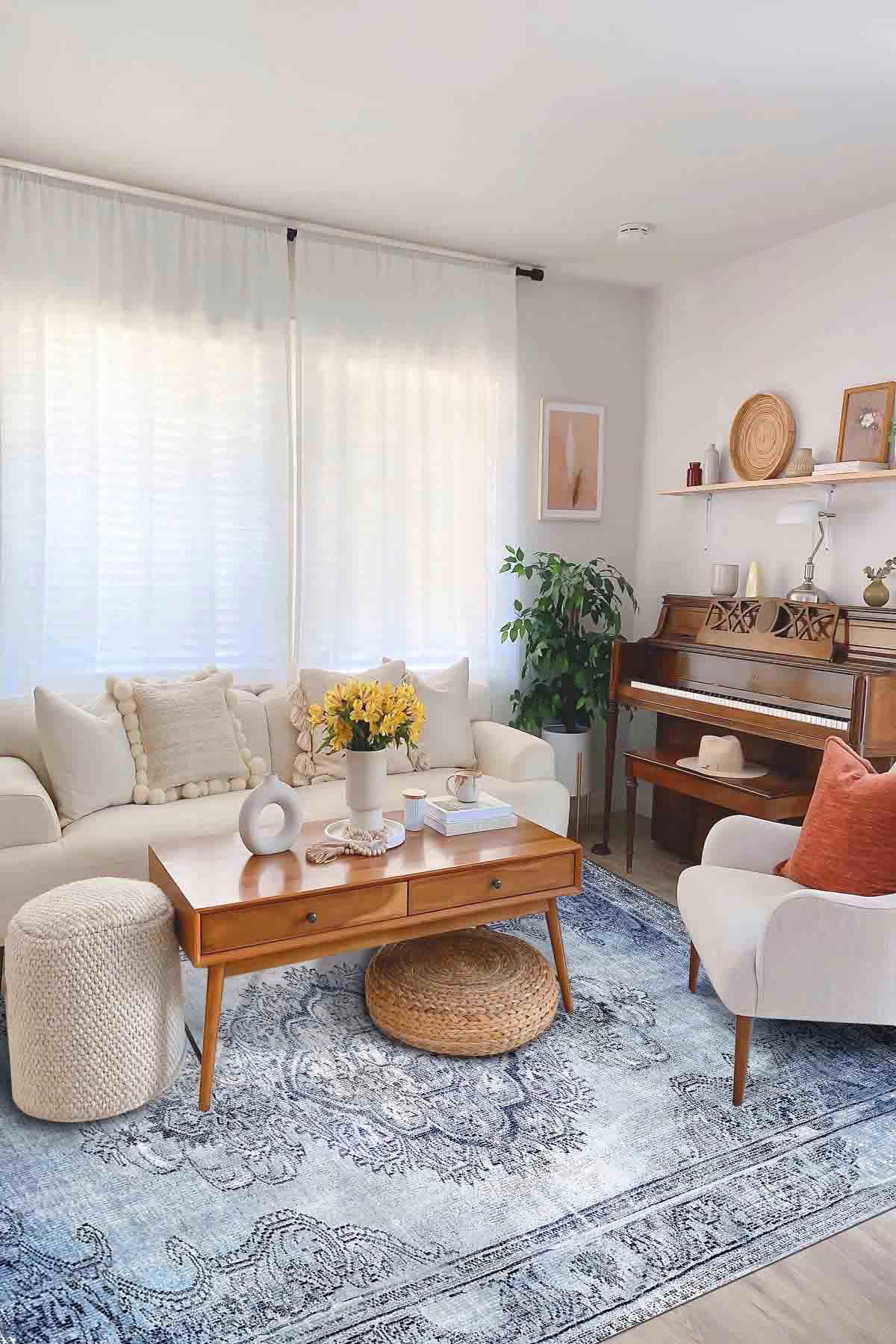 Latte Dizayn Axel Krem 0.5 mm Pamuk Yıkanabilir İnce Kaymaz Jüt Taban Dikdörtgen Makine Dokuma Salon Halısı 70x70 cm