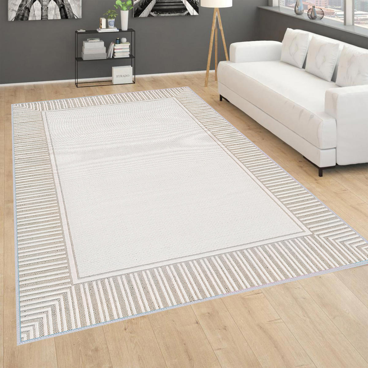 Rovigo Home RVG1676 Krem 8 mm Polyester Antibakteriyel-Leke Tutmaz-Toz Tutmaz Yıkanabilir İnce Kaymaz Dot Taban Dikdörtgen Makine Dokuma Salon Halısı 160x160 cm