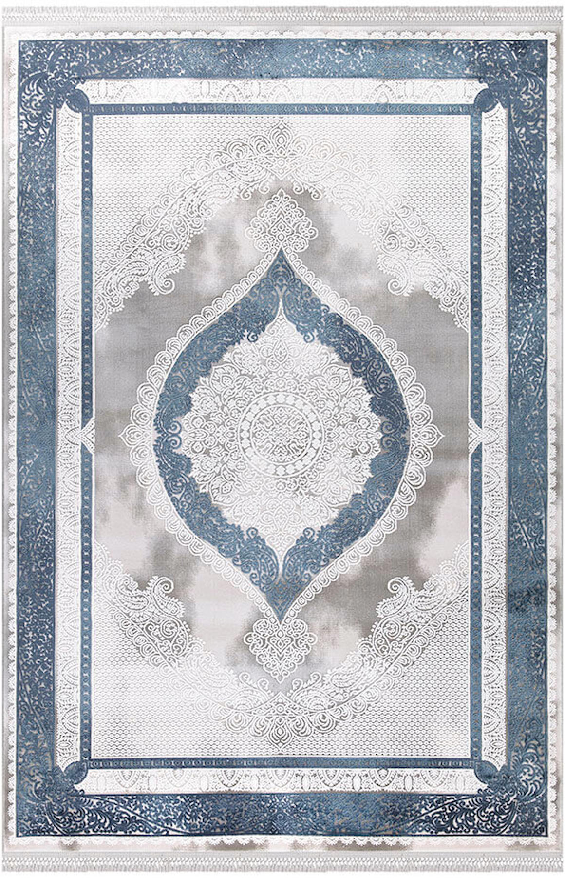 İpek Home Blossom 13615 Gri-Mavi 10 mm Bambu Toz Tutmaz Yıkanabilir Orta Kaymaz Pamuk Taban Dikdörtgen Makine Dokuma Antre-Çocuk Odası-Salon-Yatak Odası Halısı 120x170 cm
