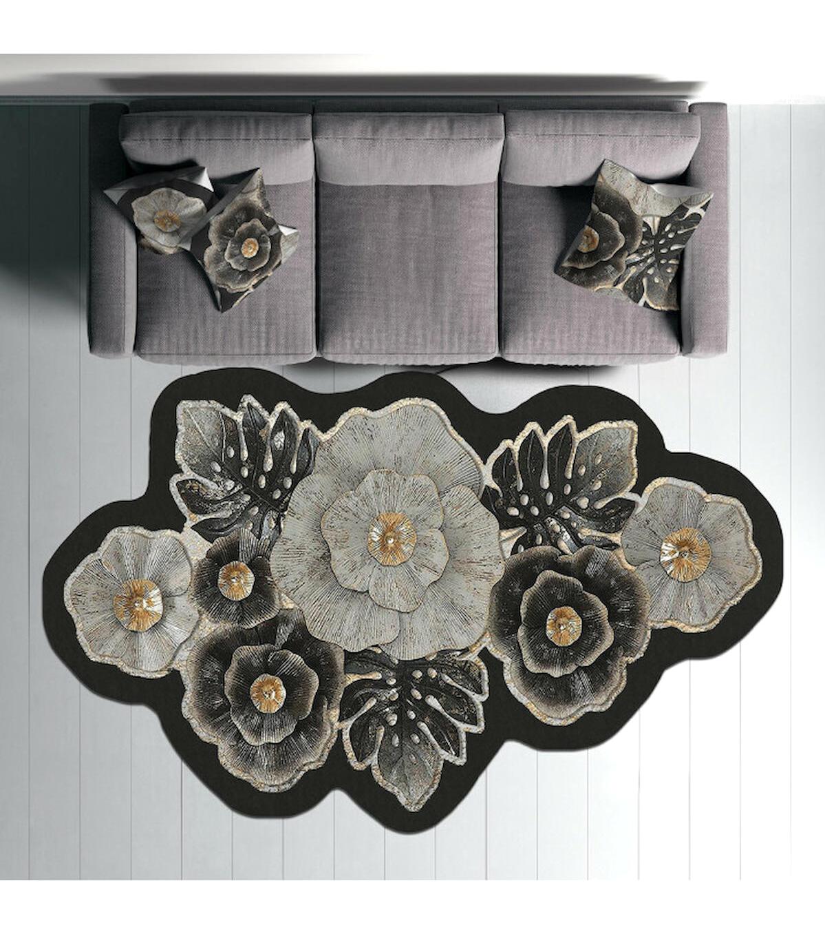 Homefesto Krem 5 mm Polyester Leke Tutmaz Yıkanabilir İnce Kaymaz Taban Geometrik Dikdörtgen Makine Dokuma Salon Halısı 100x160 cm