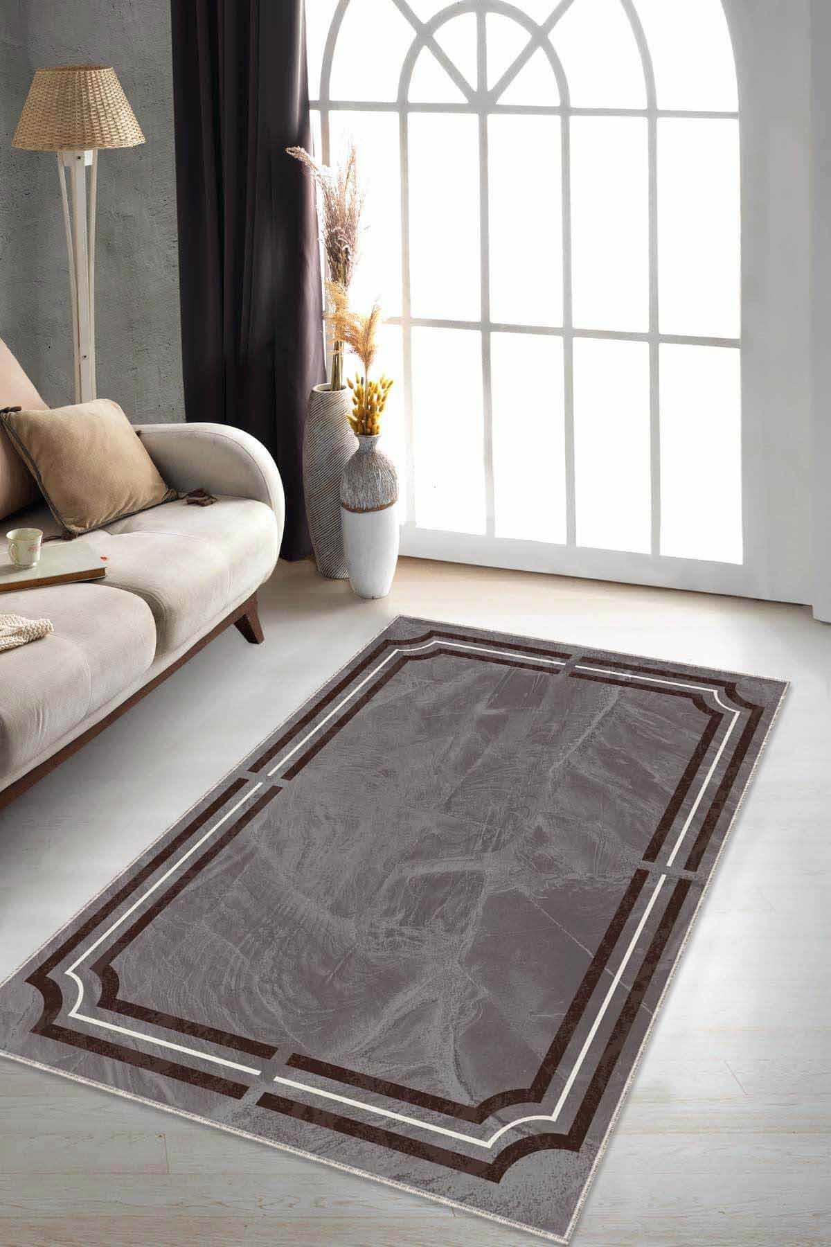 Viva Home RV067 Bej 7 mm Mikropolyester Yıkanabilir İnce Kaymaz Jüt Taban Dikdörtgen Makine Dokuma Salon Halısı 120x180 cm