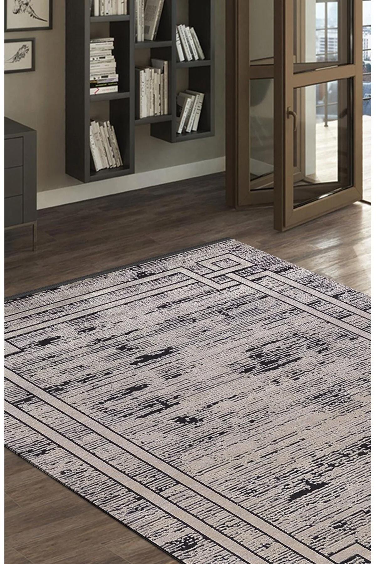 Merinos  Bamboo Lavi 34666 Krem 8 mm Bambu Toz tutmaz Yıkanabilir İnce Kaymaz Dikdörtgen Makine Dokuma Salon Halısı 160x300 cm