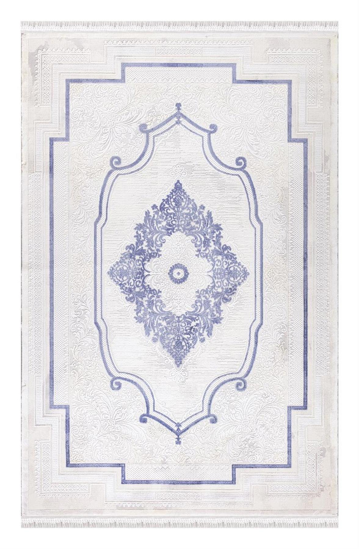 İpek Mekik Halı Blossom 13553 Mavi 10 mm Bambu Yıkanabilir Orta Kaymaz Pamuk Taban Dikdörtgen Makine Dokuma Antre-Çocuk Odası-Salon-Yatak Odası Halısı 100x200 cm