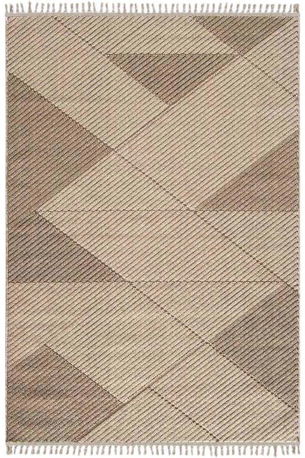 Enti Halı Bukle 1413 Bej 7 mm Polyester Toz Tutmaz Yıkanabilir Orta Dikdörtgen Makine Dokuma Salon Halısı 100x150 cm