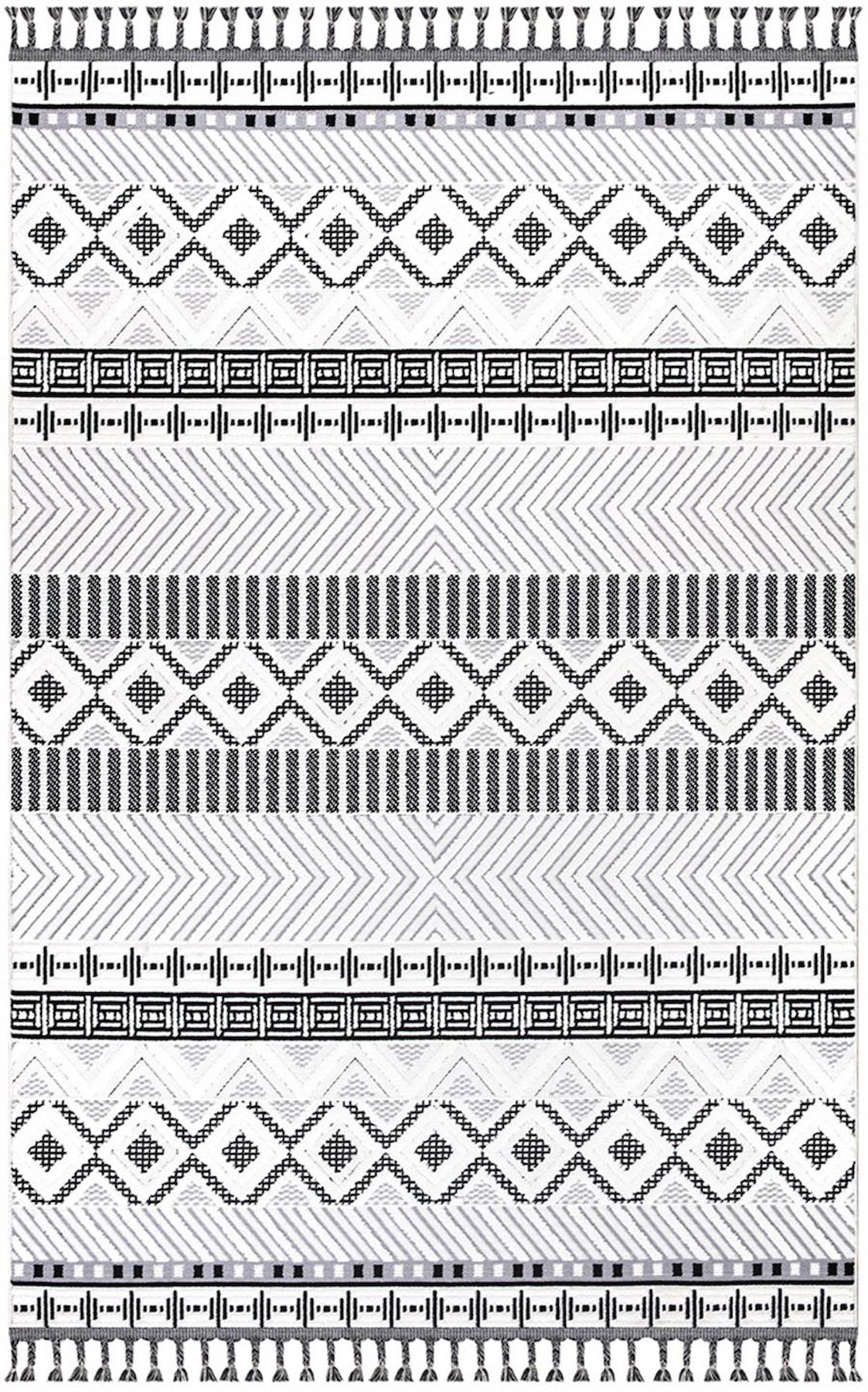 İpek Mekik Halı Lupin 18560 Gri 10 mm Polyester Yıkanabilir Orta Kaymaz Pamuk Taban Geometrik Dikdörtgen Antre-Çocuk Odası-Salon-Yatak Odası Halısı 180x350 cm