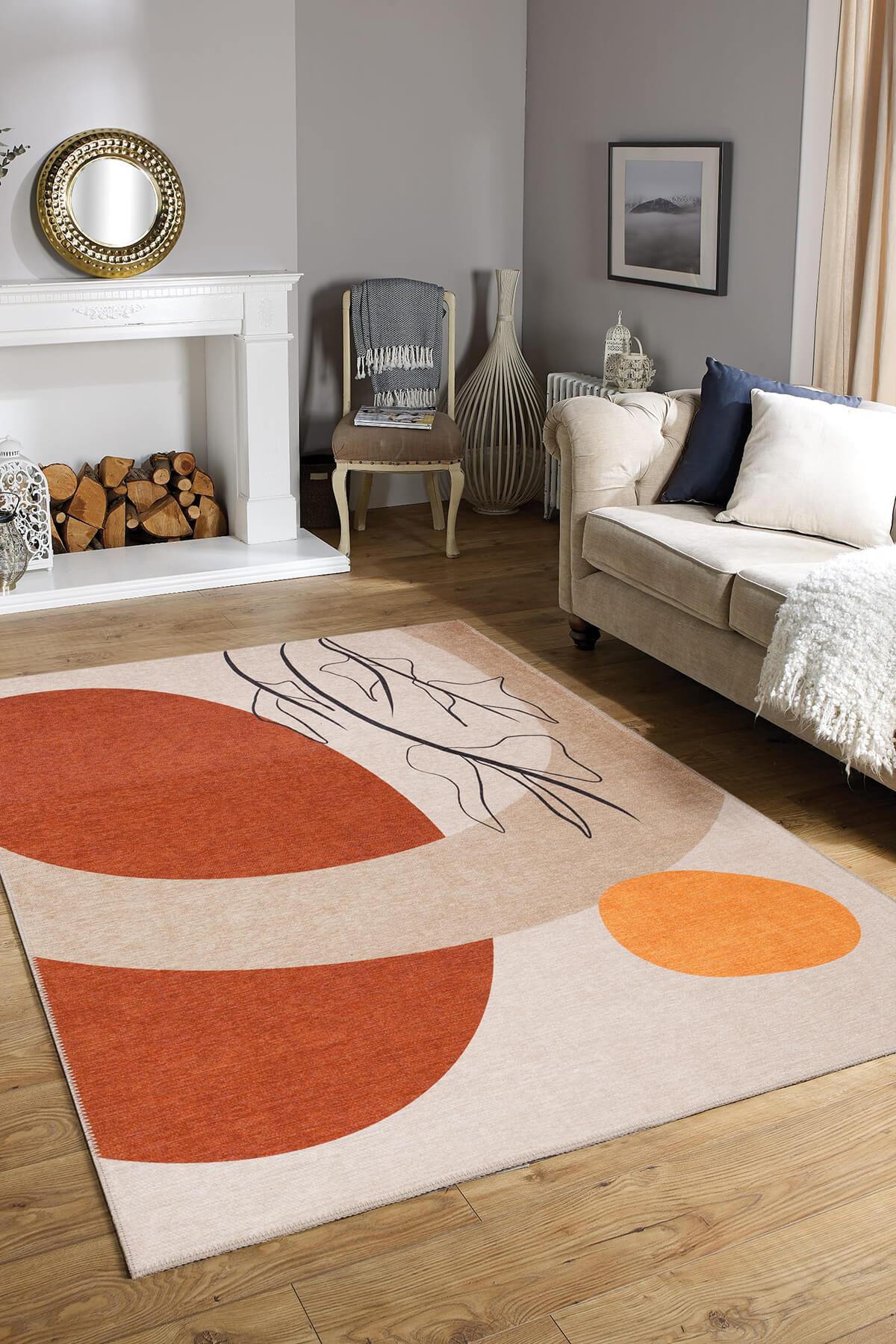 Artloop AL-396 Krem 4 mm Polyester Yıkanabilir İnce Kaymaz Dikdörtgen Makine Dokuma Salon Halısı 80x200 cm