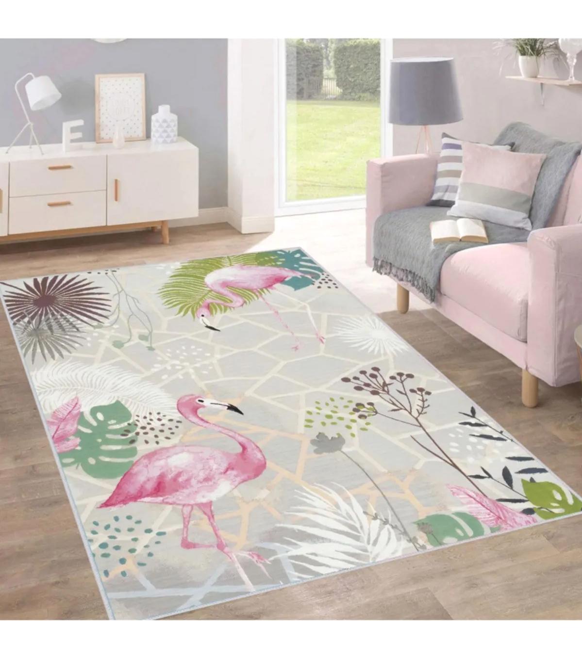Rovigo Home RVG1708 Krem 8 mm Polyester Antibakteriyel-Leke Tutmaz-Toz Tutmaz Yıkanabilir İnce Kaymaz Dot Taban Dikdörtgen Makine Dokuma Salon Halısı 120x180 cm