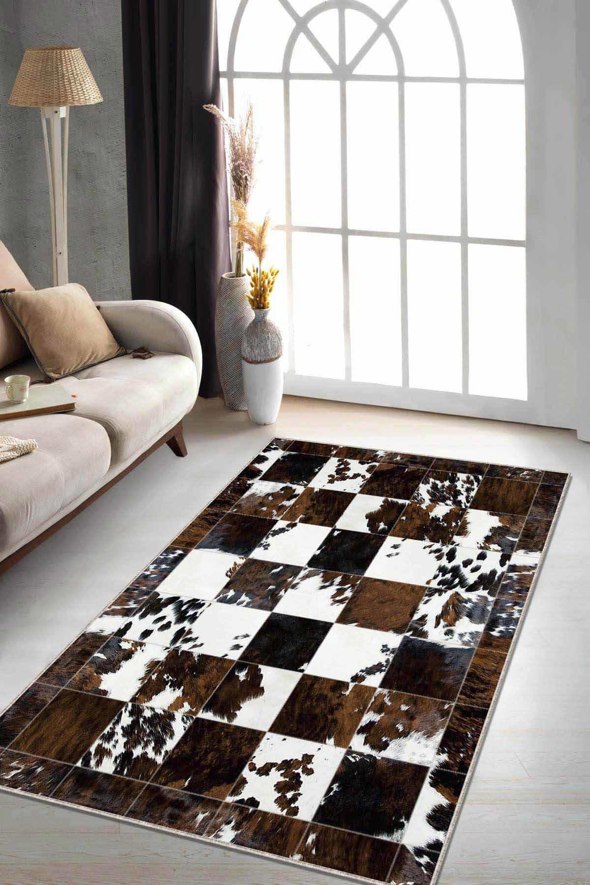 Viva Home RV248 Kahverengi 7 mm Mikropolyester Yıkanabilir Orta Kaymaz Taban Dikdörtgen Salon Halısı 160x230 cm