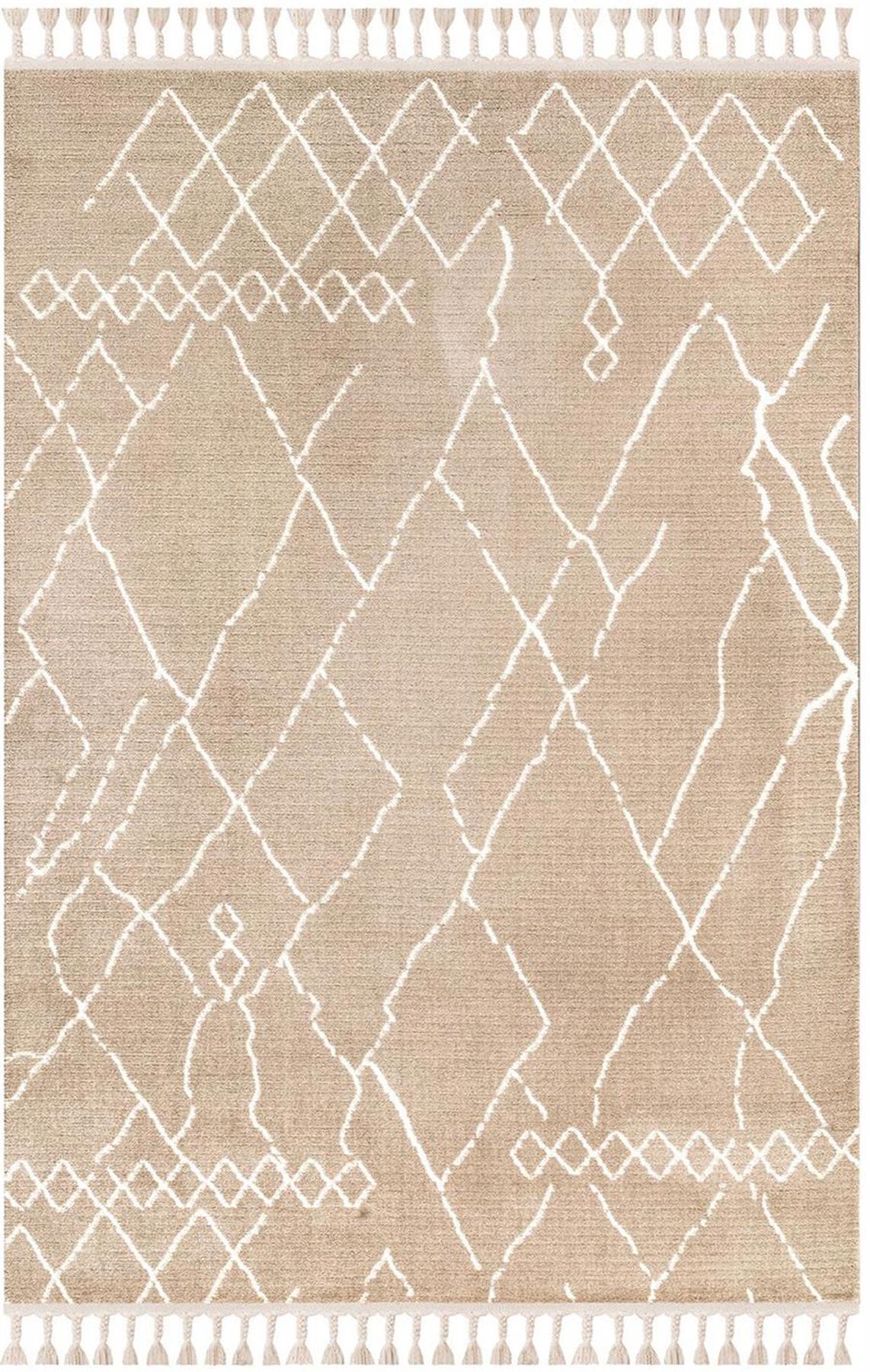 İpek Mekik Halı Morah 16702 Ekru 11 mm Polyester Yıkanabilir Orta Kaymaz Pamuk Taban Dikdörtgen Makine Dokuma Antre-Çocuk Odası-Salon-Yatak Odası Halısı 80x300 cm