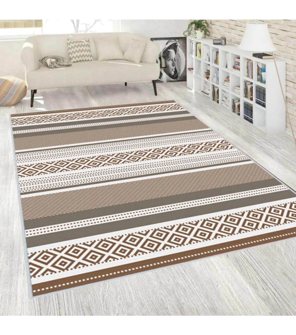 Rovigo Home RVG1546-HT1391 Çok Renkli 8 mm Polyester Antibakteriyel-Leke Tutmaz-Toz Tutmaz Yıkanabilir İnce Kaymaz Dot Taban Dikdörtgen Makine Dokuma Salon Halısı 100x200 cm