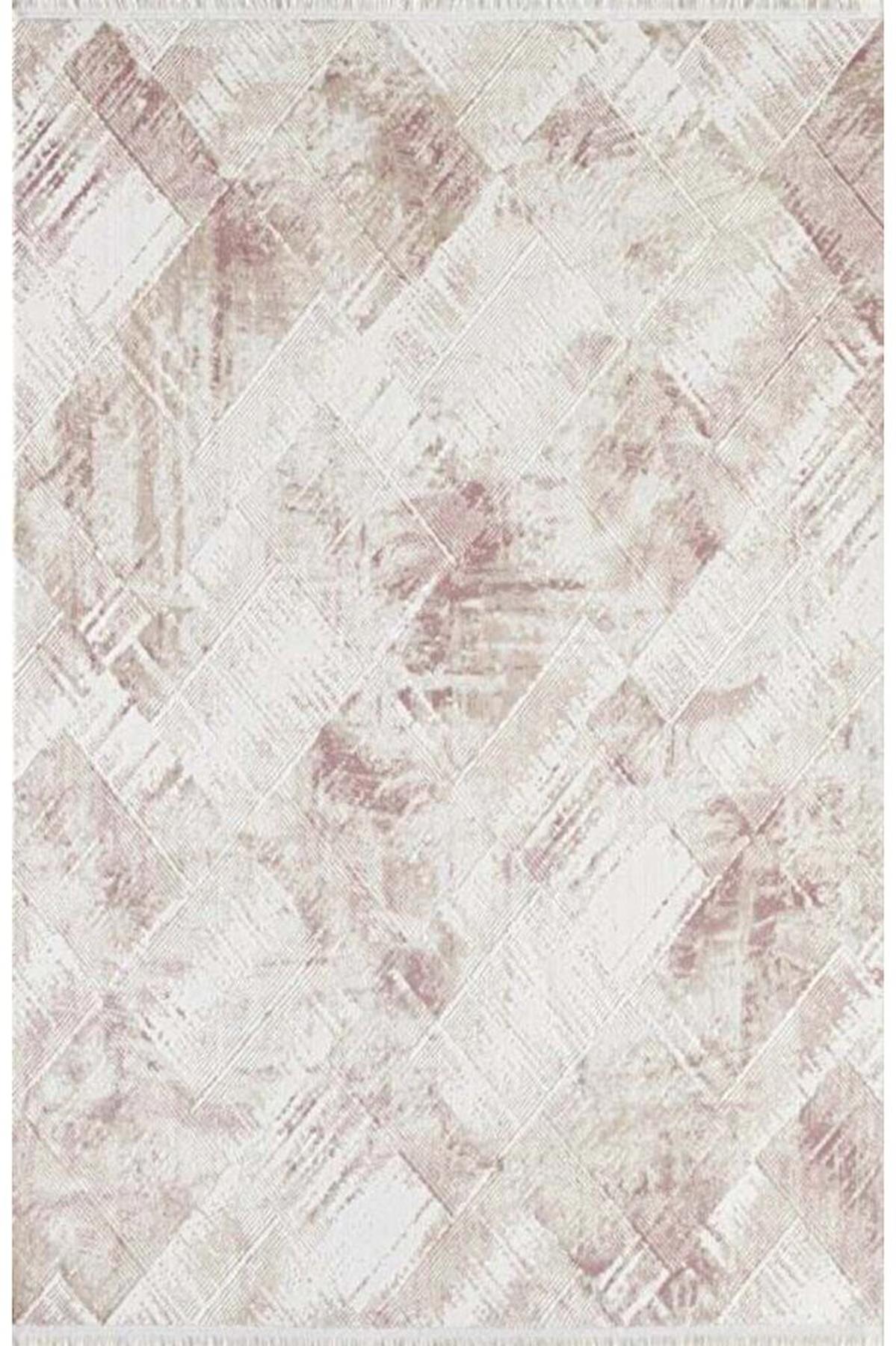 Gümüşsuyu Viera 11612 Pembe 6 mm Pamuk Toz Tutmaz Yıkanabilir İnce Kaymaz Dikdörtgen Makine Dokuma Salon Halısı 195x290 cm