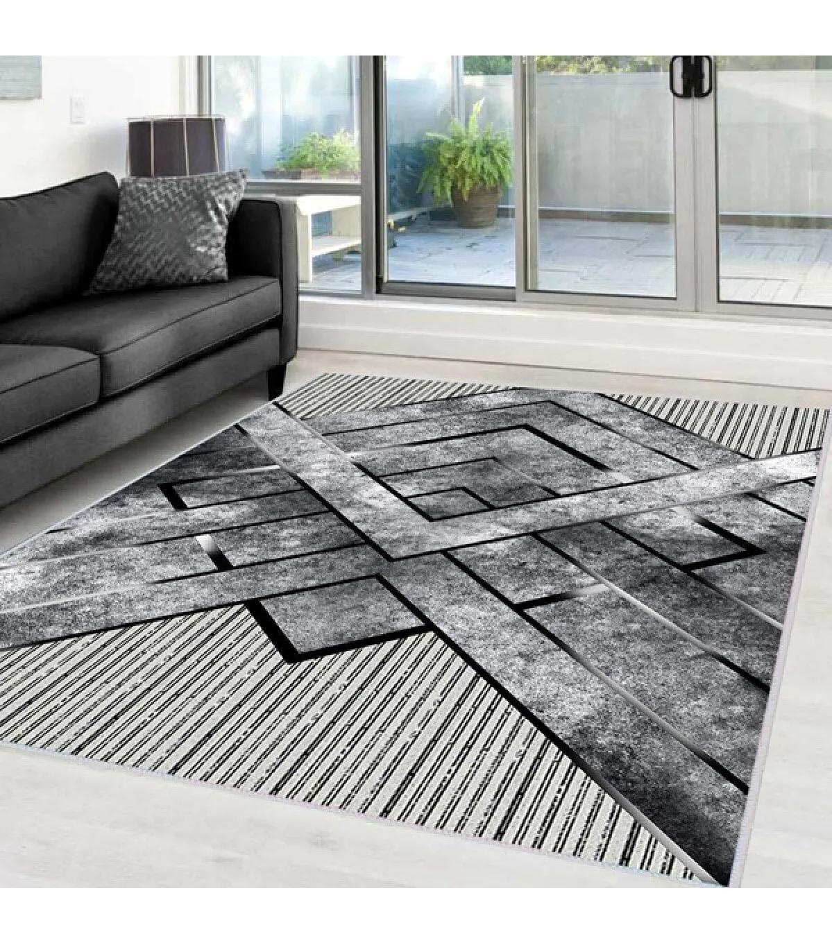 Rovigo Home RVG0003-SD423 Gri 8 mm Polyester Yıkanabilir Orta Kaymaz Dot Taban Dikdörtgen Makine Dokuma Salon Halısı 120x200 cm