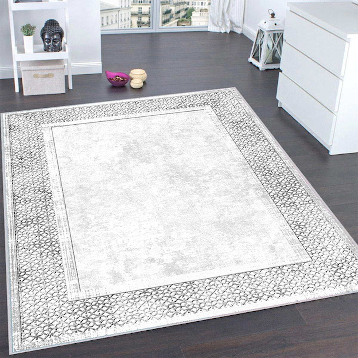 Rovigo Home RVG0119-SD664 Krem 8 mm Polyester Yıkanabilir Orta Kaymaz Dot Taban Dikdörtgen Makine Dokuma Salon Halısı 200x290 cm