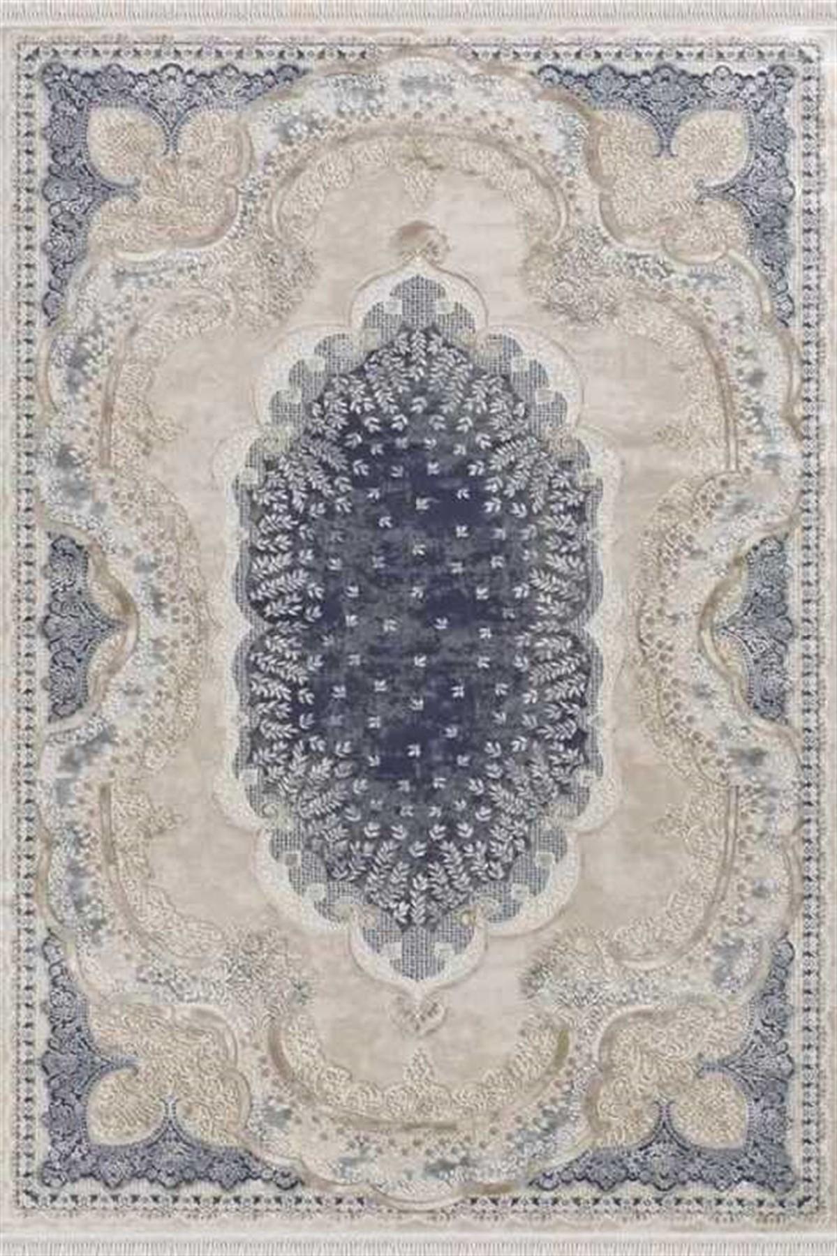 Merinos Rodin 19777 Mavi 8 mm Akrilik Yıkanabilir Kalın Kaymaz Dikdörtgen Makine Dokuma Salon Halısı 160x230 cm