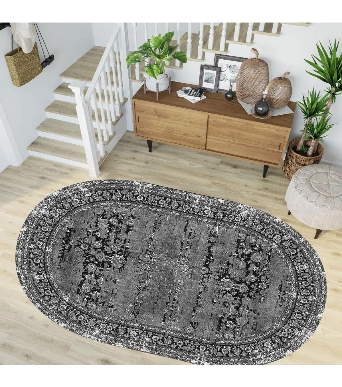 Rovigo Home RVG7253-HT126 Gri 8 mm Polyester Yıkanabilir Orta Kaymaz Dot Taban Dikdörtgen Makine Dokuma Salon Halısı 200x200 cm