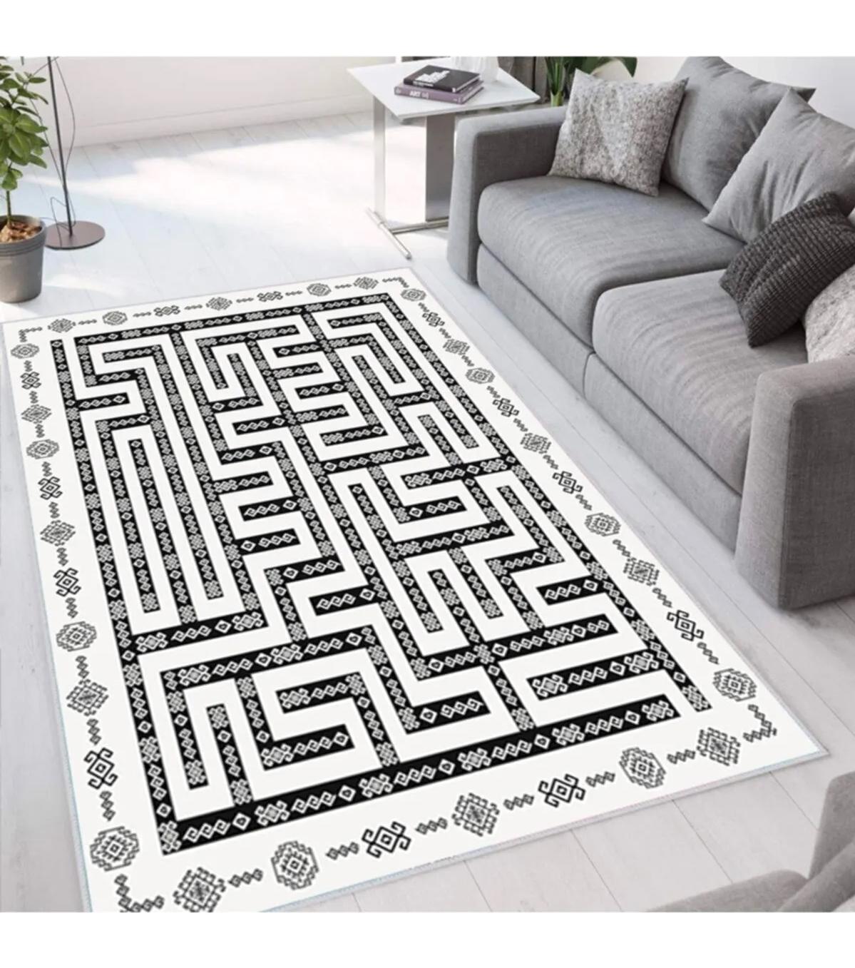 Rovigo Home RVG1532-HS527 Krem 8 mm Polyester Antibakteriyel-Leke Tutmaz-Toz Tutmaz Yıkanabilir İnce Kaymaz Dot Taban Dikdörtgen Makine Dokuma Salon Halısı 80x150 cm