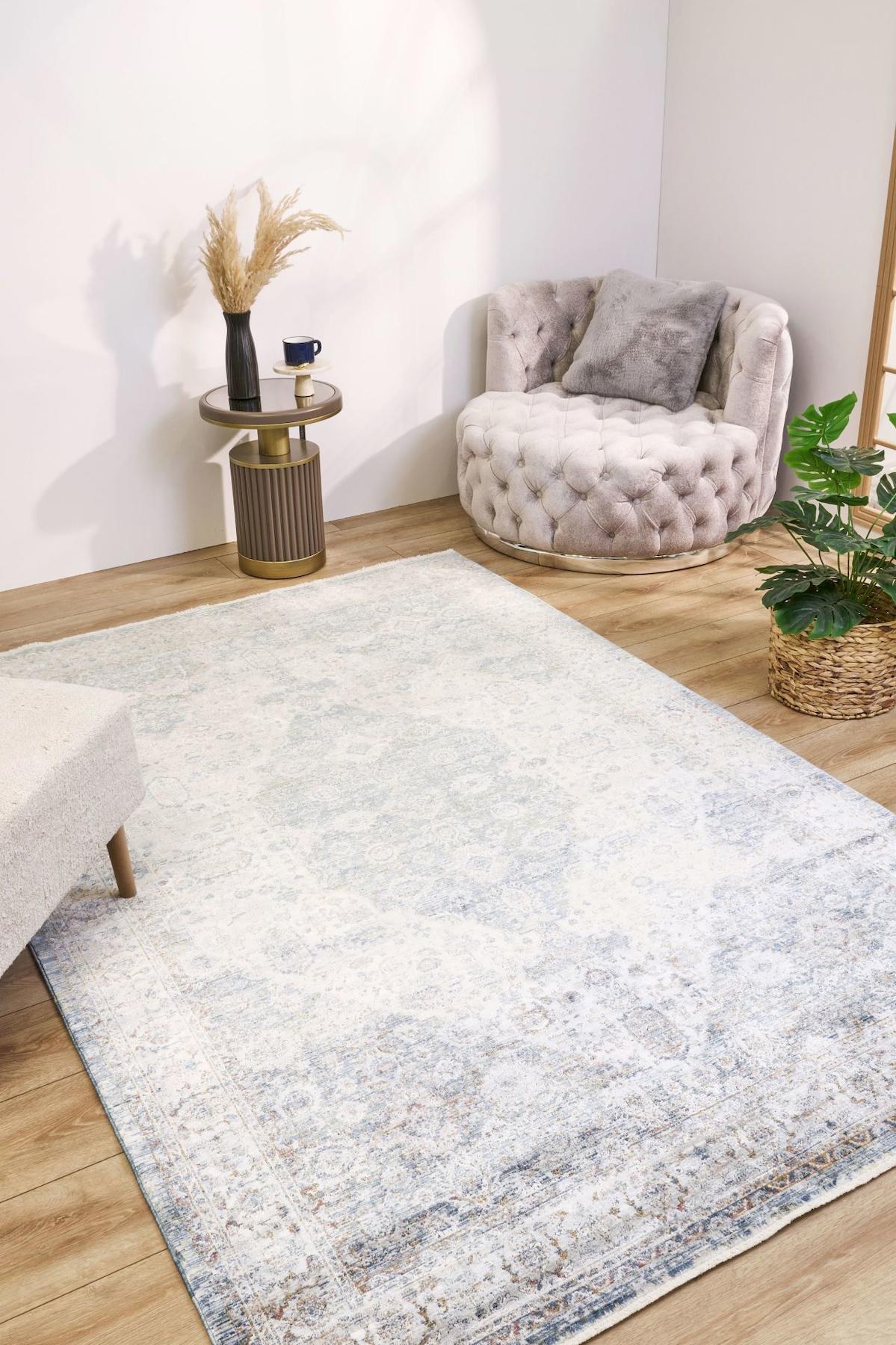 Apex Heriz 8215 Çok Renkli Pamuk Yıkanabilir İnce Kaymaz Jüt Taban Dikdörtgen Makine Dokuma Salon Halısı 50x80 cm