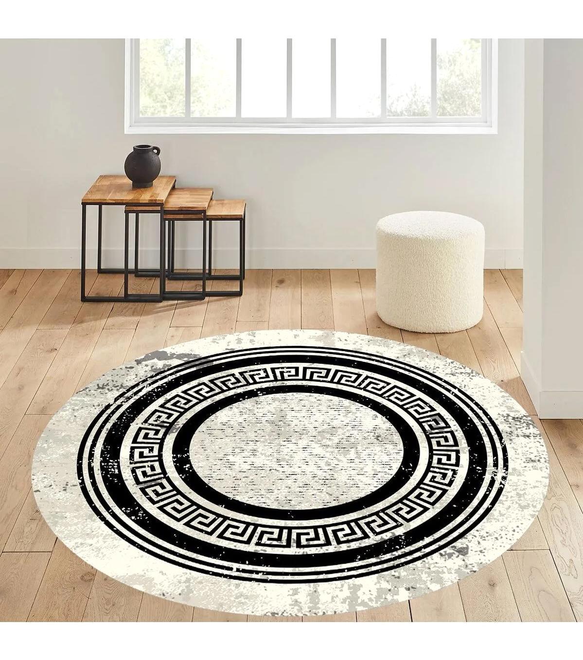 Rovigo Home RVG7338-SD1044 Çok Renkli 8 mm Polyester Antibakteriyel-Leke Tutmaz-Toz Tutmaz Yıkanabilir İnce Kaymaz Dot Taban Yuvarlak Makine Dokuma Salon Halısı 80x150 cm