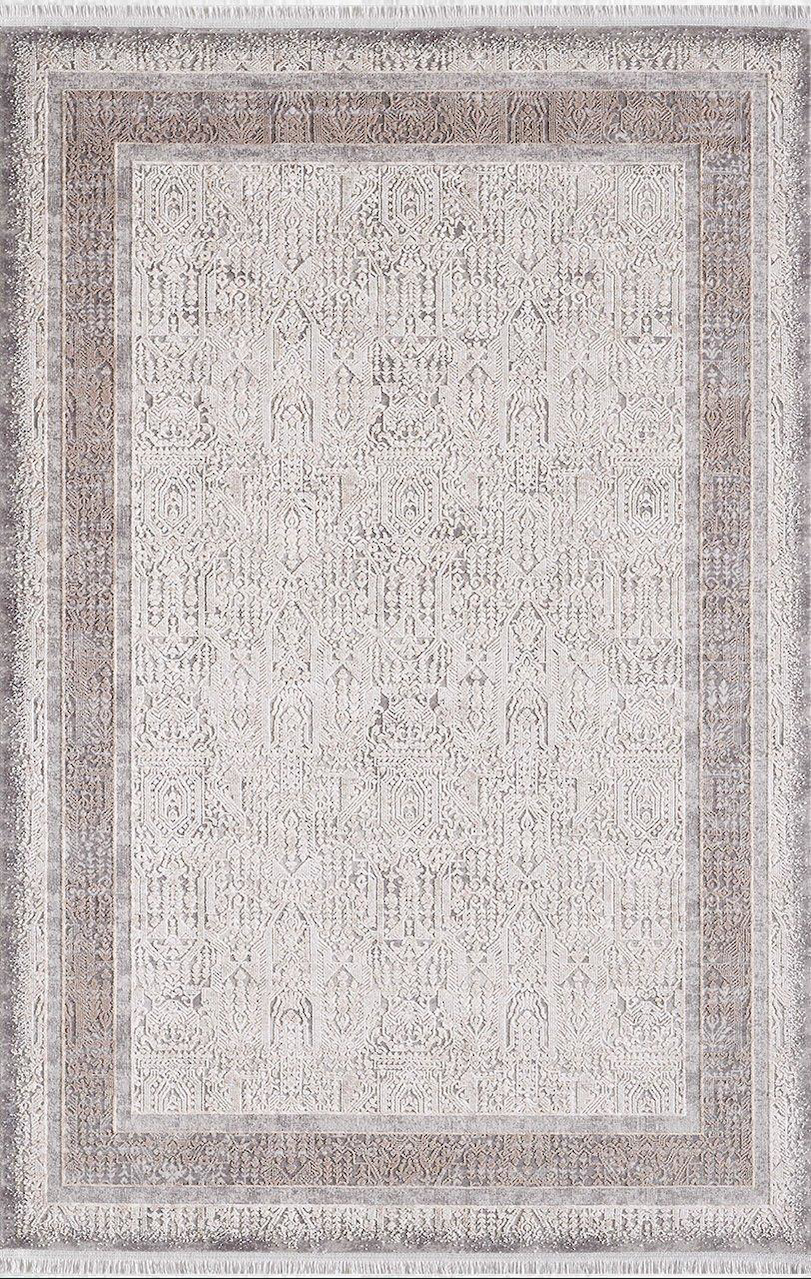 Artemis Halı Barok Antrasit 7 mm Viskon Yıkanabilir İnce Kaymaz Jüt Taban Dikdörtgen Makine Dokuma Salon Halısı 200x200 cm