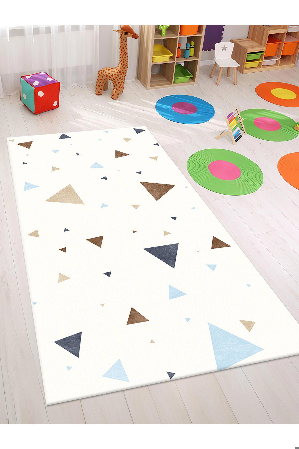 İnspira Çok Renkli 12 mm Polyester Antibakteriyel Yıkanabilir İnce Kaymaz Dot Taban Dikdörtgen Makine Dokuma Çocuk Odası Halısı 100x150 cm