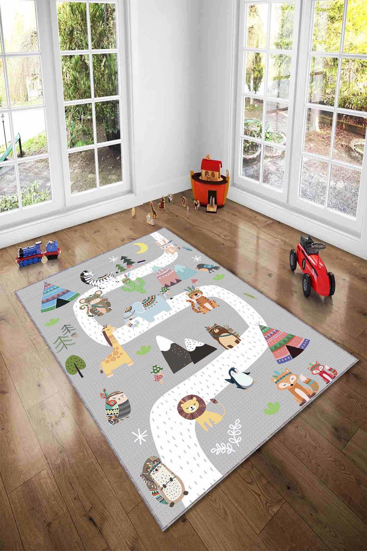 Viva Home AR231 Gri 7 mm Mikropolyester Toz Tutmaz Yıkanabilir İnce Kaymaz Dot Taban Dikdörtgen Makine Dokuma Çocuk Odası Halısı 80x300 cm